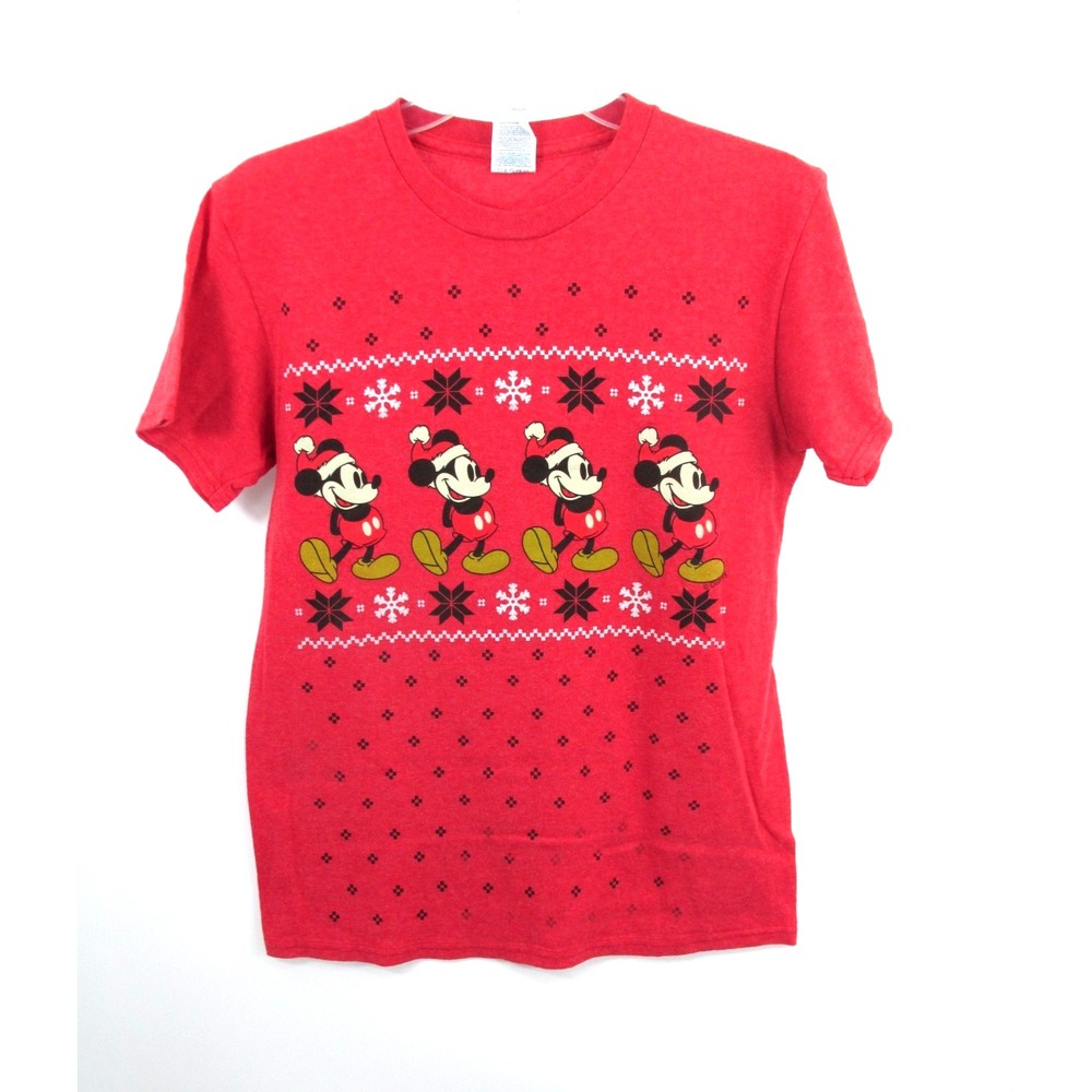 Vintage Mickey Mouse Christmas Pullover T-Shirt Mens Small Delta Pro Weight Red